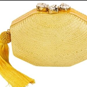 Rafe Safe Sofia lemon straw clutch handbag